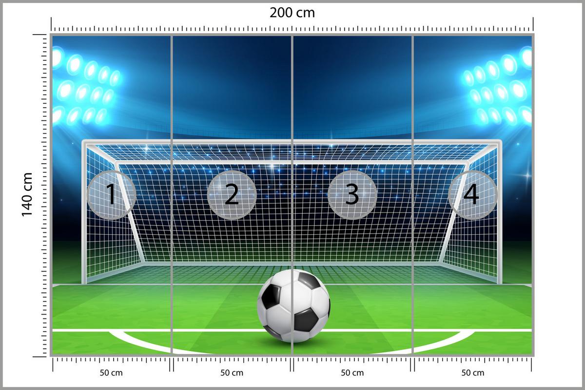 FOTOTAPETE für Jugendzimmer Elfmeter Schuss Linie Fußball 200x140 - Blau/Schwarz, Papier (200/140cm) - Muralo