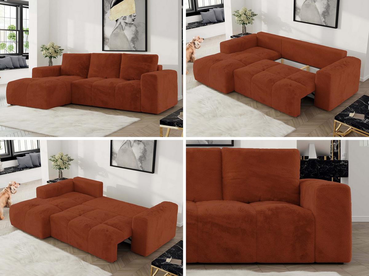 ECKSOFA MONIVA Orange Plüsch - Links - Schwarz/Orange, Textil (164/266cm) - MKS