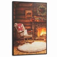 LEINWAND Bilder mit Rahmen - Winter - Weihnachten - Zuhause - Kamin - 90x140 - Bernsteinfarben, Textil (90/140cm) - MuchoWow