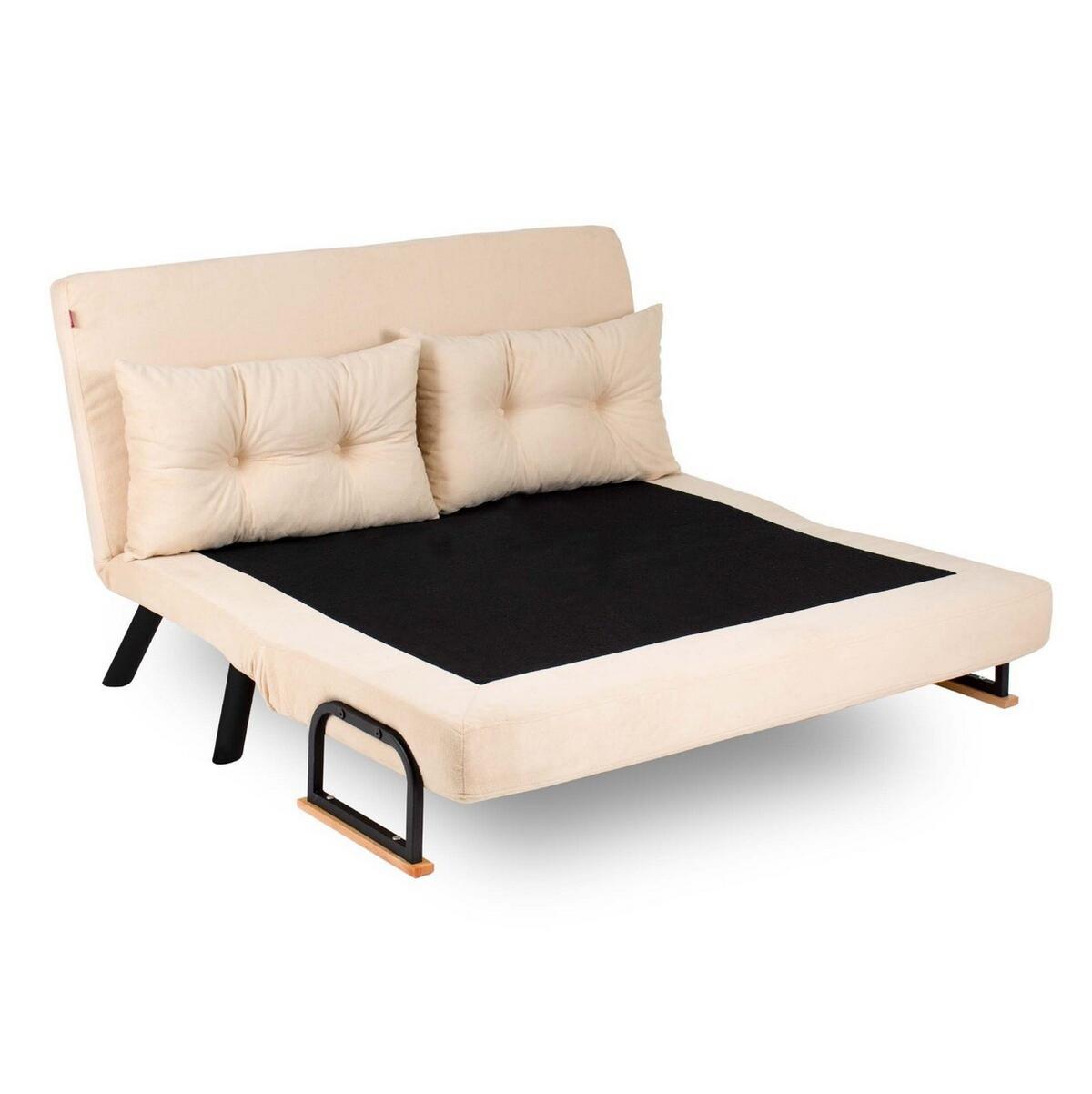 SCHLAFSOFA für 2 Personen mit Stoffbezug und Metallfüßen 133/50/41 cm - Sandfarben, Metall (50/41/121cm) - Calicosy