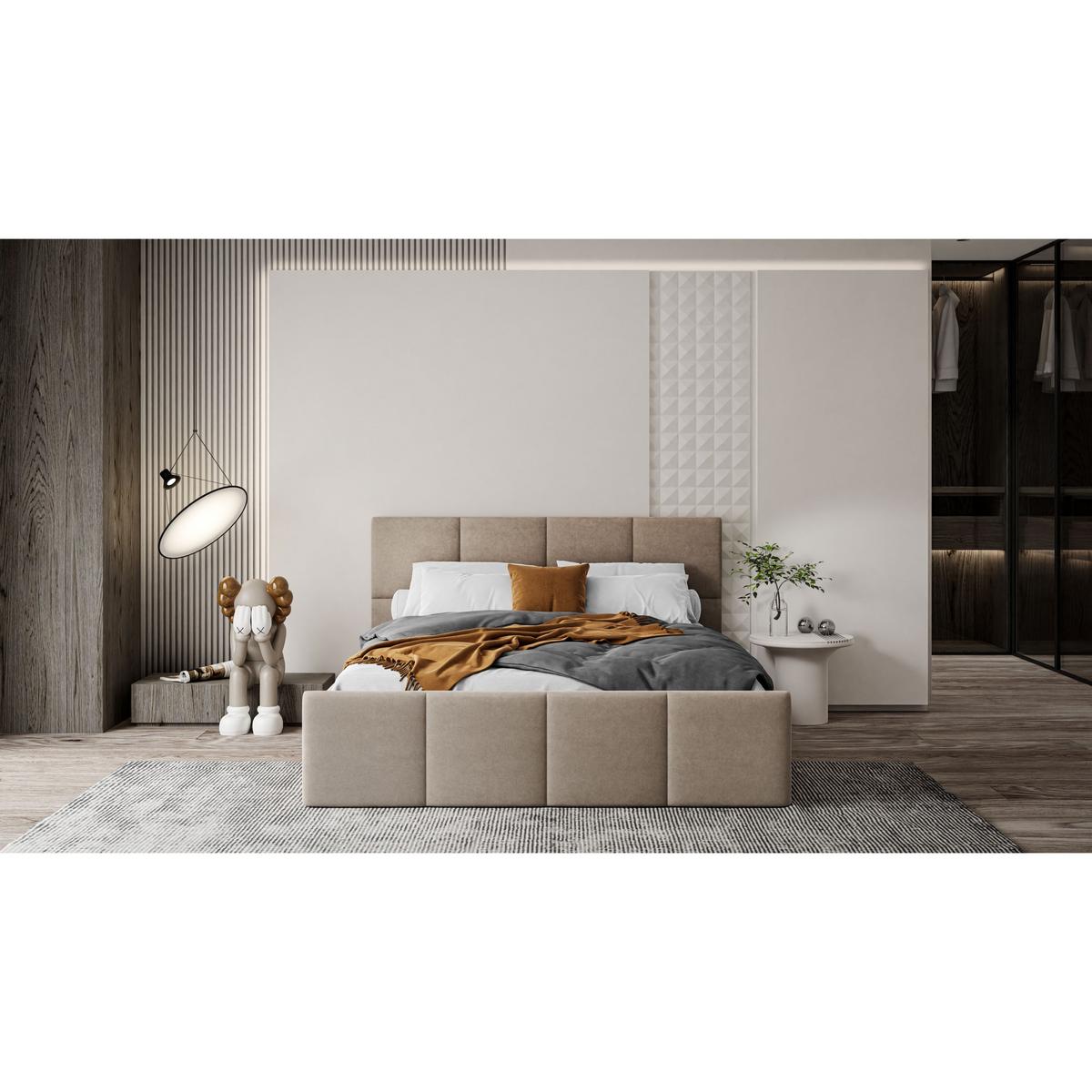 POLSTERBETT AVA 140x200 cm Boston Trufa, 34 Holzlatten, Kopfteil 91 cm - Beige, Textil (140/200cm) - Lookway