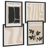 BILDER SET 4er Set - 50x50 cm & 40x60 cm Schwarzer Rahmen - Abstrakte Pflanzenmotive - Schwarz, Kunststoff (50/50cm) - TULUP
