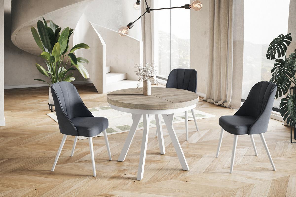 RUNDER Esstisch ausziehbar – Moderner Wohnzimmertisch und Küchentisch – Tisch mit Stabile Konstruktion, Durchmesser 90 cm - 190 cm - Farbe Sonoma - Braun/Weiß, Holzwerkstoff (90/90/77cm) - Alpi-Möbel