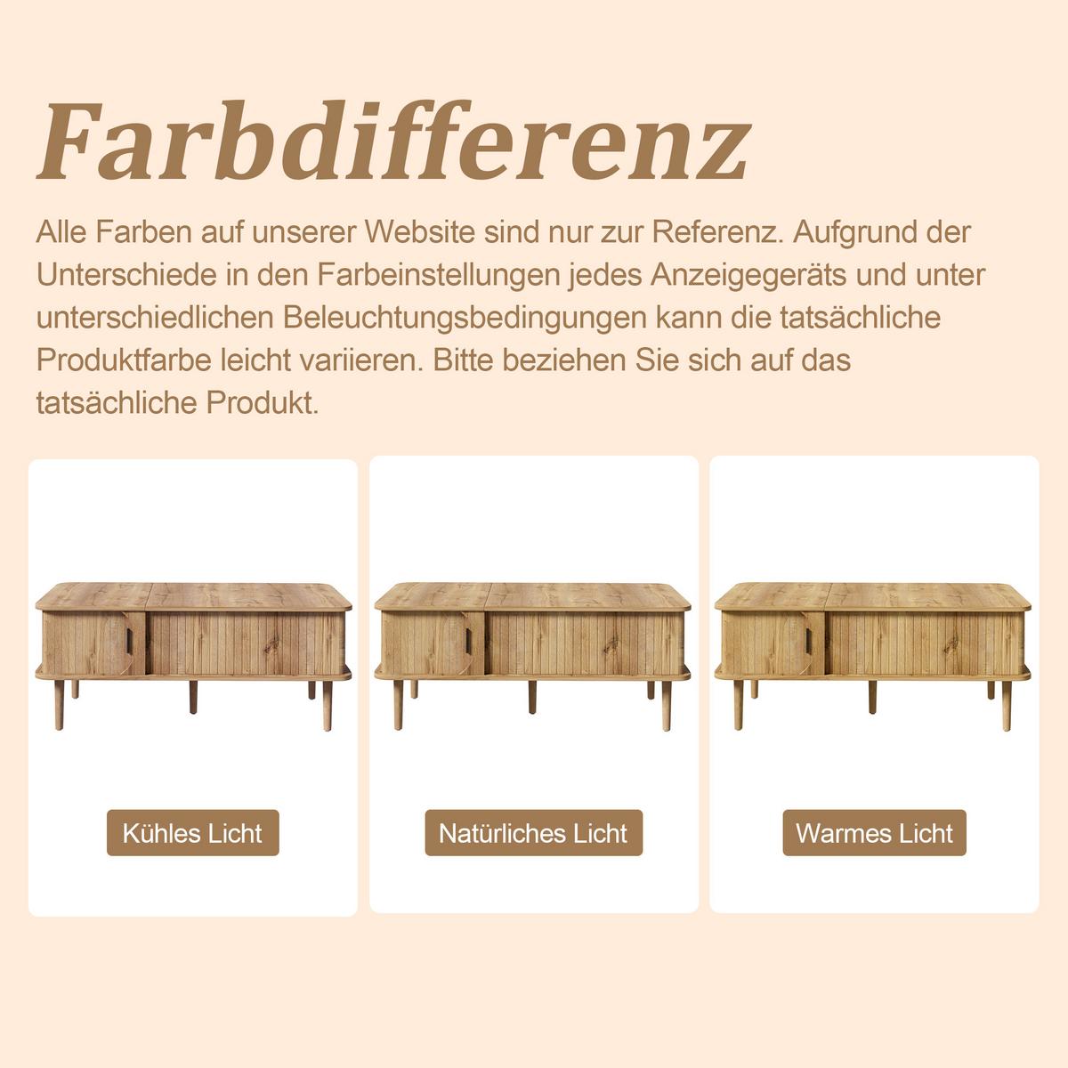 COUCHTISCH Holzoptik Höhenverstellbar mit Rillenoptik & Schiebetür - Naturfarben, Holzwerkstoff (48/100/55.5cm) - Urban Meuble