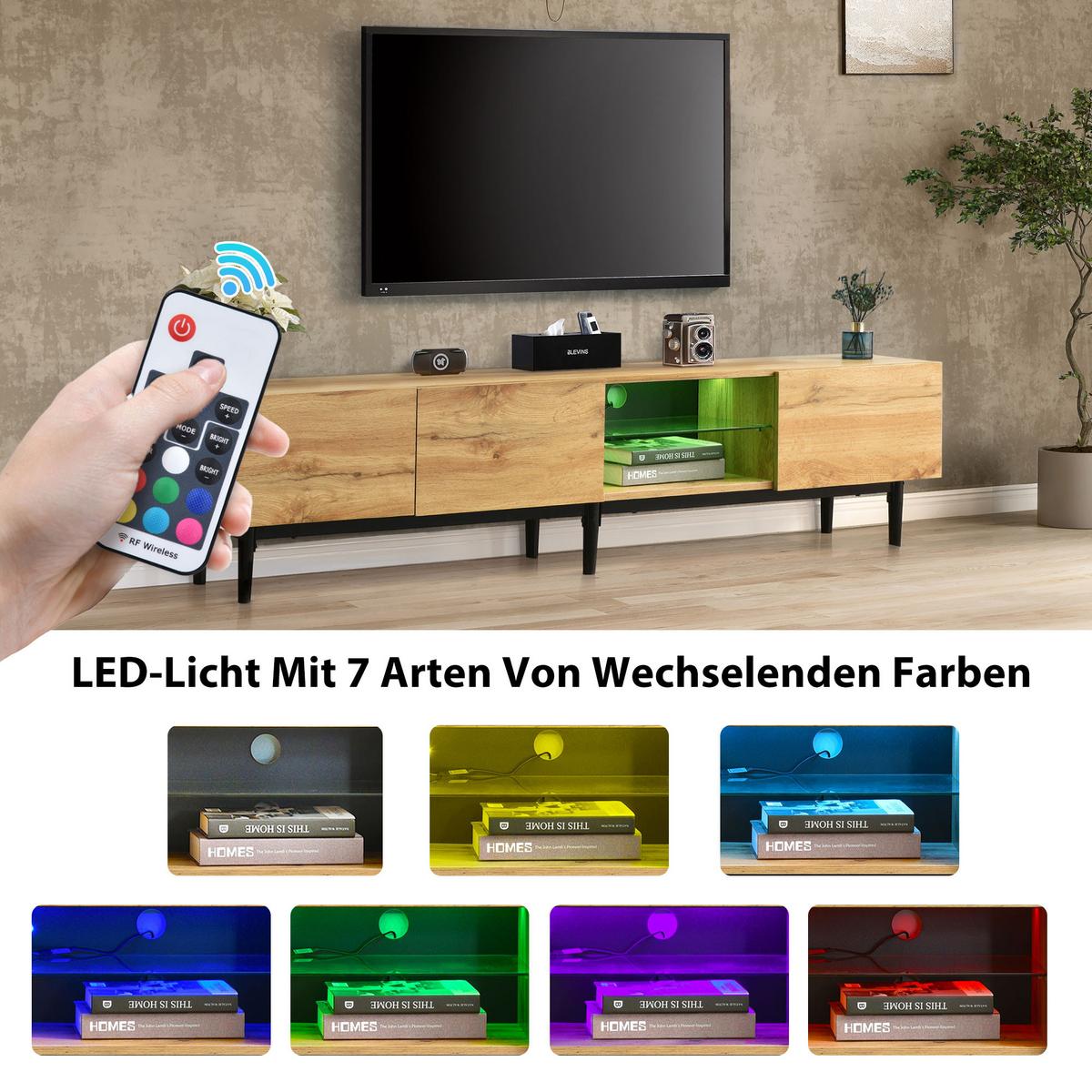 LOWBOARD mit LED 175/31/41 CM - Hellbraun, Holzwerkstoff (31/41/175cm) - Urban Meuble