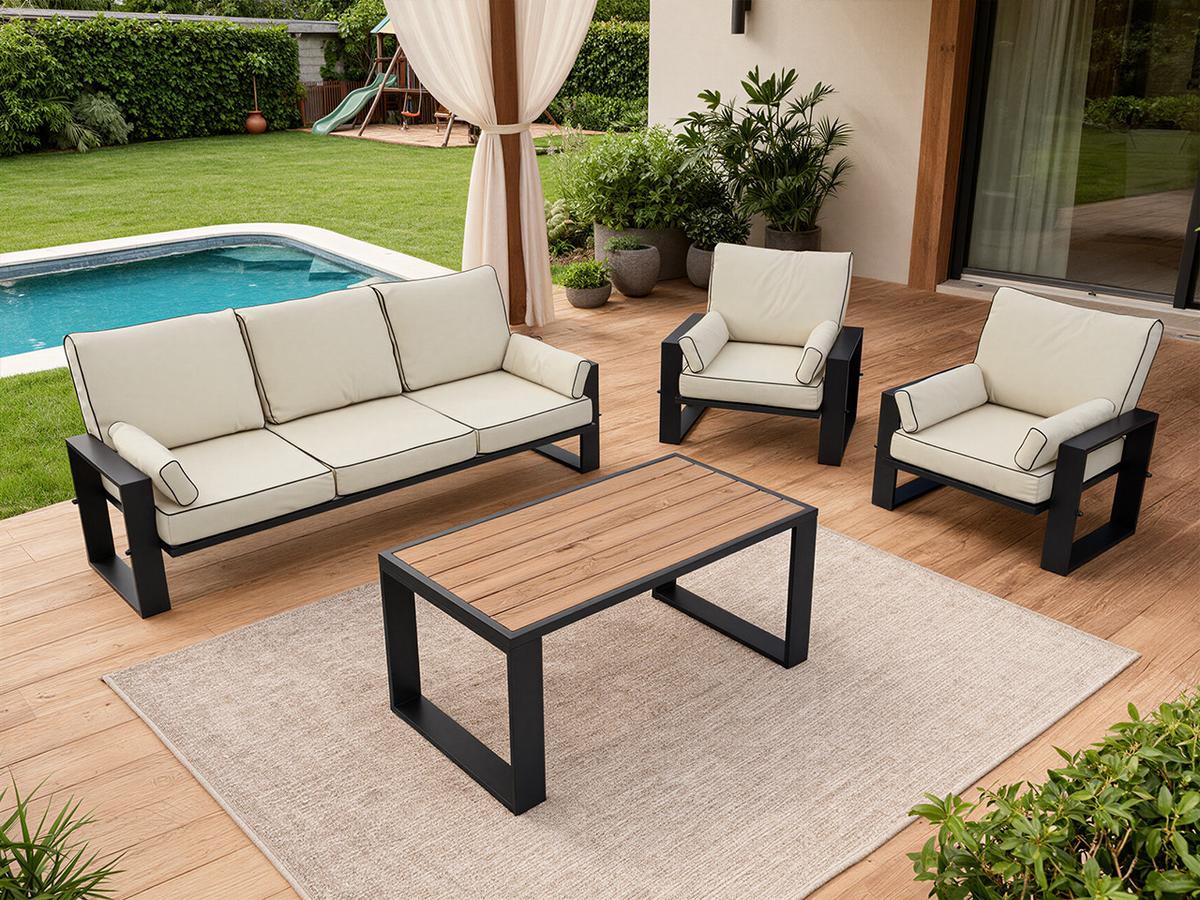 GARTENMÖBEL-SET ELBA: 1x Tisch, 1x Sofa, 2x Sessel - Beige - Beige, Textil - MKS