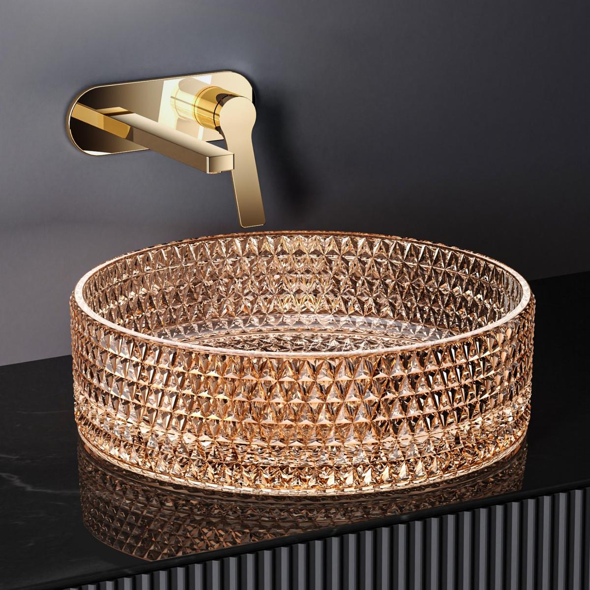 WASCHBECKEN Glas Roségoldenem Rund Ø36 / 11,2 cm - Roségold, Glas (36/12/36cm) - EMKE