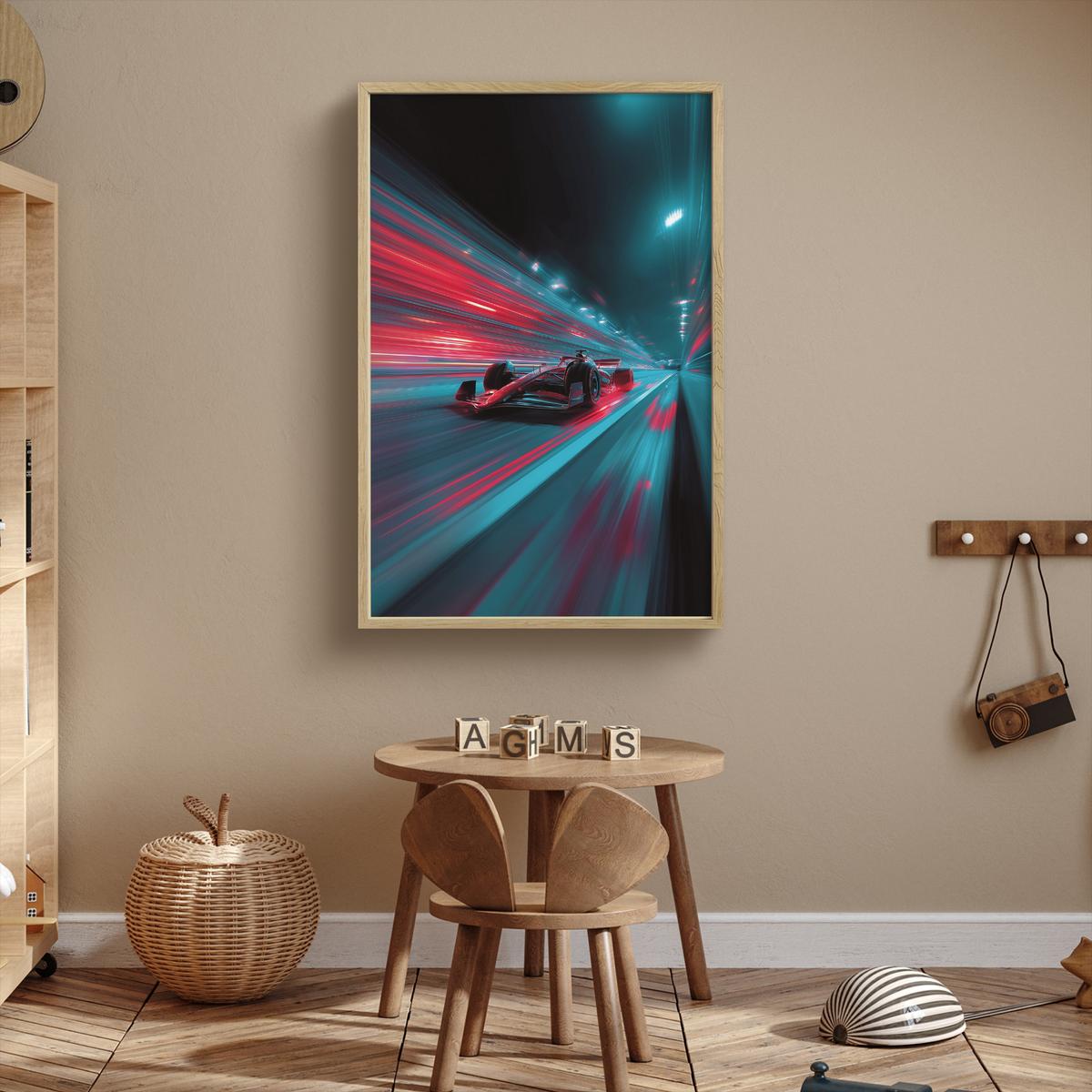 WANDLEUCHTE MIT AKKU Rennwagen - Rot - Geschwindigkeit 60x90 cm - Türkis, Holzwerkstoff (60/90/8cm) - OnlyWow