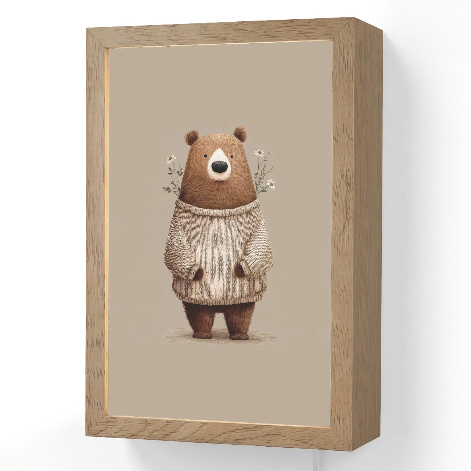 WANDLEUCHTE Bär - Weiße Blumen - Gemütlich 20x30 cm - Taupe, Holzwerkstoff (20/30/8cm) - OnlyWow
