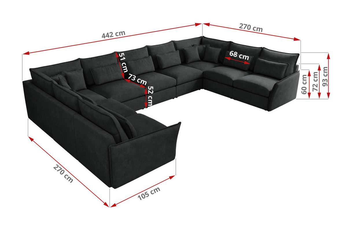WOHNLANDSCHAFT VERSO U 9M Dunkelgrau Struktur - Dunkelgrau/Schwarz, Kunststoff/Textil (442/93/270cm) - MKS