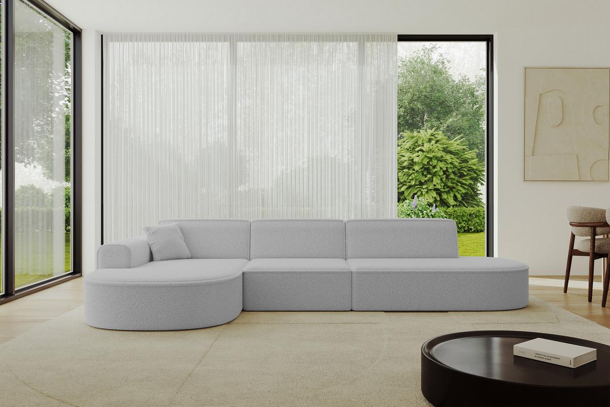ECKSOFA Ottomane Links MARI-L2 - 328x171x79 cm Hellgrau Bouclé - Hellgrau/Schwarz, Holzwerkstoff/Kunststoff (165/321cm) - ALTDECOR