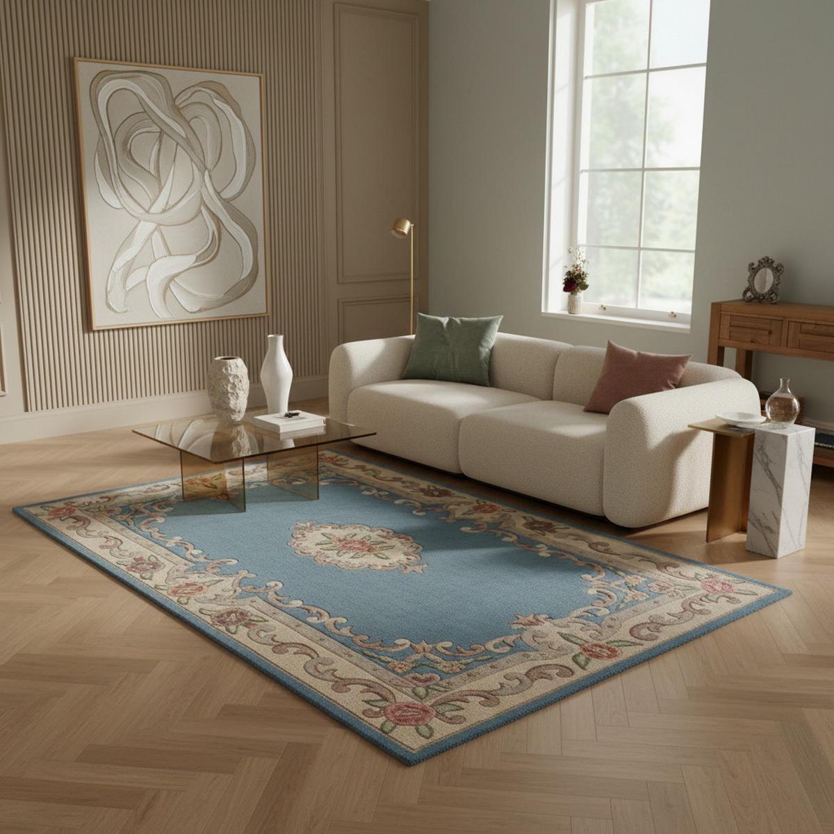 WOLLTEPPICH BEAULY, klassisch, Blau-Beige, 75 x 150 cm - Blau, Textil (150/75cm) - KADIMA DESIGN