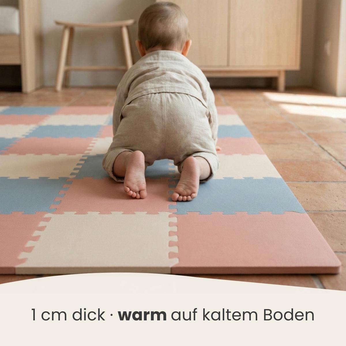 SPIELMATTE mit Rand - 270/90/1 cm Puzzlematte Rosa Blau Beige - Rosa, Kunststoff (30/30cm) - Littletom