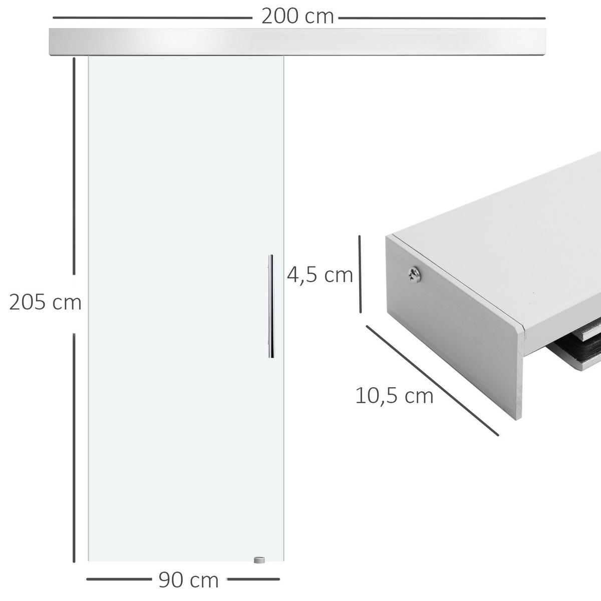 INNENTÜR Alulegierung Glas Vollflächtig Satiniert - Klar, Glas/Metall (0.08/205/90cm) - HOMCOM