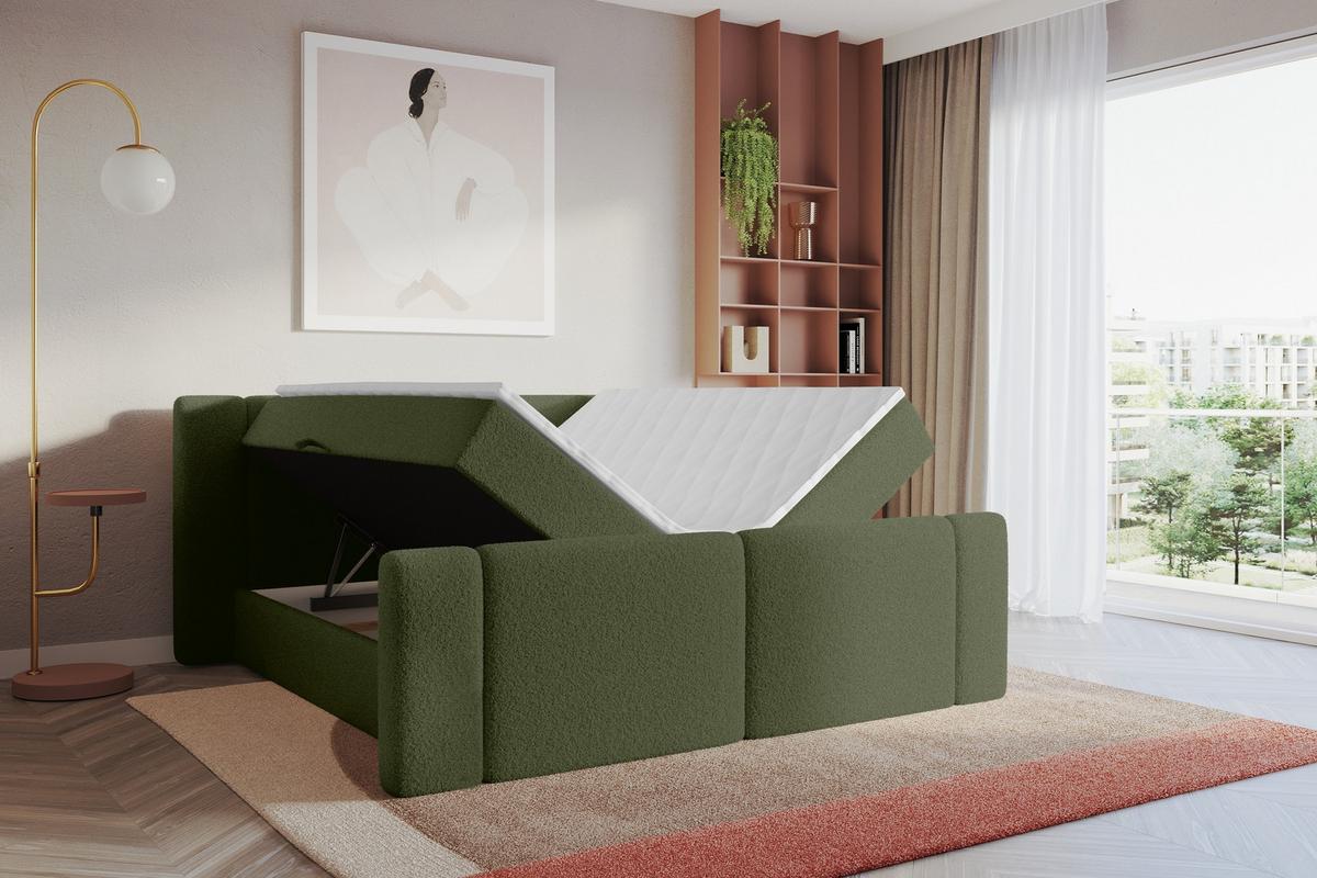 BOXBETT mit Matratze H4 - EVON Zanozek - 180x200 cm Grün - Jadegrün, Holzwerkstoff (180/200cm) - ALTDECOR