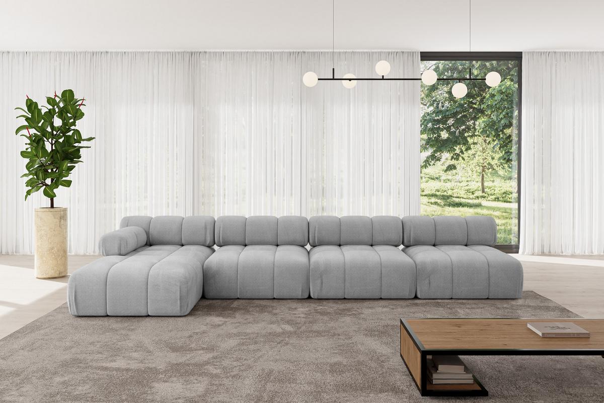 ECKSOFA modulares Sofa Razon-L3 - 380x160x70 cm Hellgrau Velours - Hellgrau, Holzwerkstoff/Textil (380/160cm) - ALTDECOR