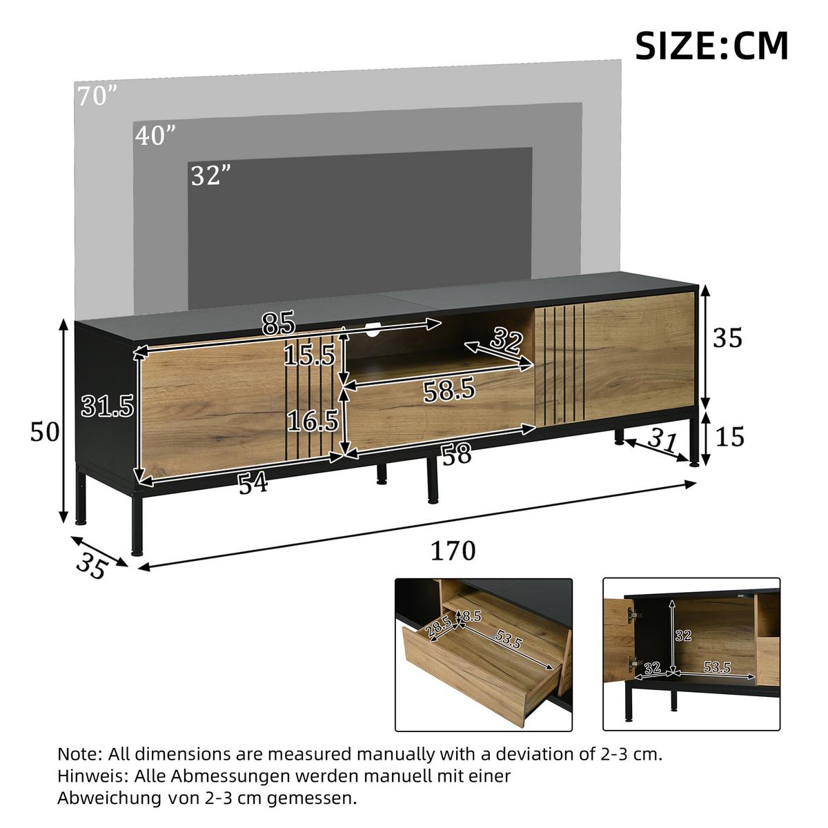 TV-LOWBOARD holzoptik & schwarz - Eichefarben, Holzwerkstoff (170/50/35cm) - Urban Meuble