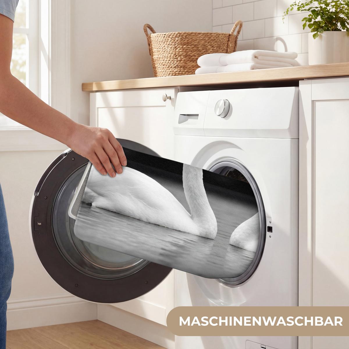 BADEMATTE Schwäne - Herz - Schwarz - Weiß 90x60 cm - Schwarz, Textil (90/60cm) - OnlyWow