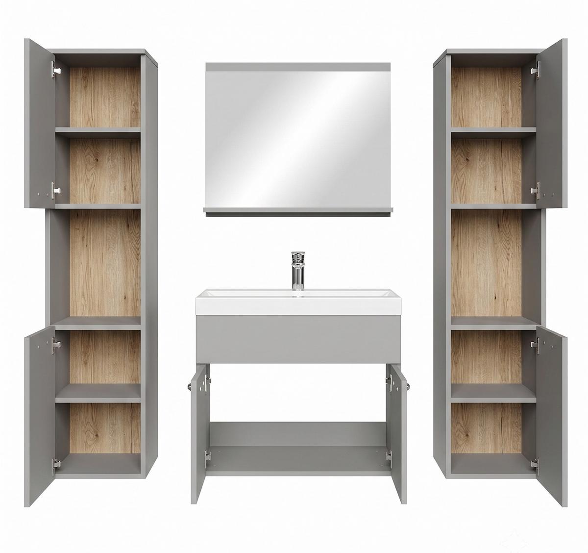 BADMÖBEL-SET Montreal 5 Teile Grau Matt - 60 x 35 x 51 cm - Grau, Holz (60/51/35cm) - Badplaats