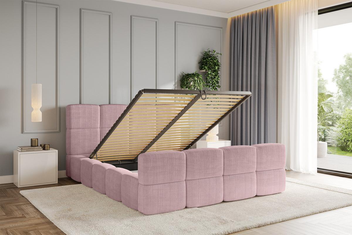 POLSTERBETT mit Bettkasten und Lattenrost, Bett mit Kopfteil, Boxbett ohne Matratze, Doppelbett mit Stauraum - NATA-Z 120x200 Rosa - Rosa, Holzwerkstoff/Textil (120/200cm) - ALTDECOR