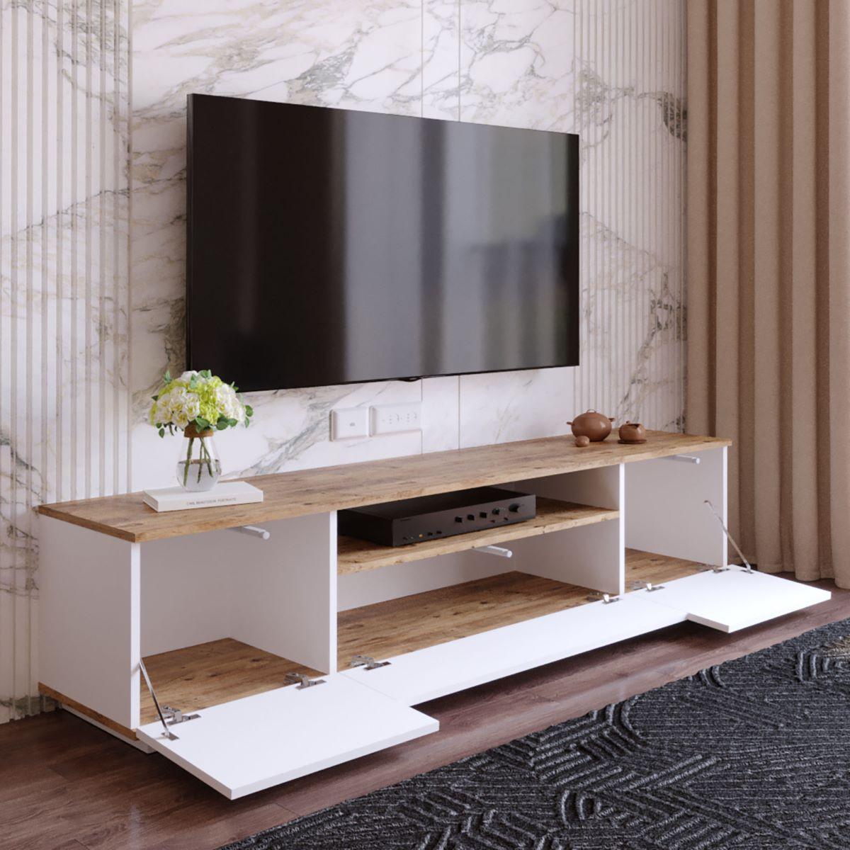TV-MÖBEL mit 3 Türen - L180 cm - Weiß, Holz/Holzwerkstoff (44.5/44.6/180cm) - Calicosy