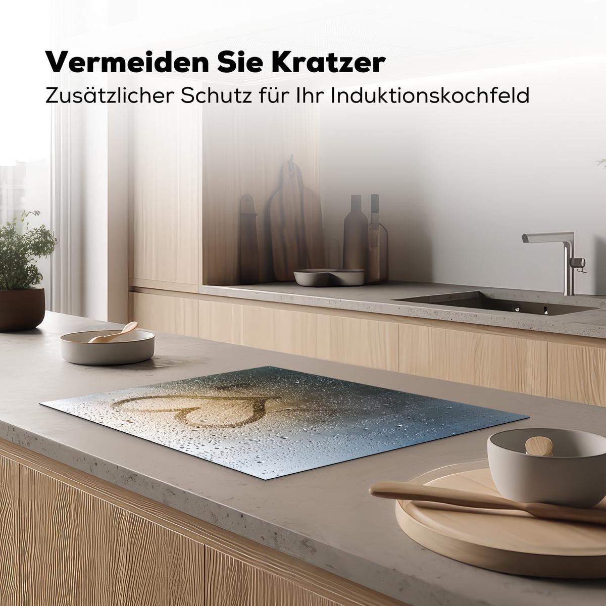 HERDABDECKPLATTE Herz - Kondenswasser - Wasser - 3D Herdabdeckung Induktionsfeld 70x52 cm - Grau, Kunststoff (70/52/0.2cm) - MuchoWow