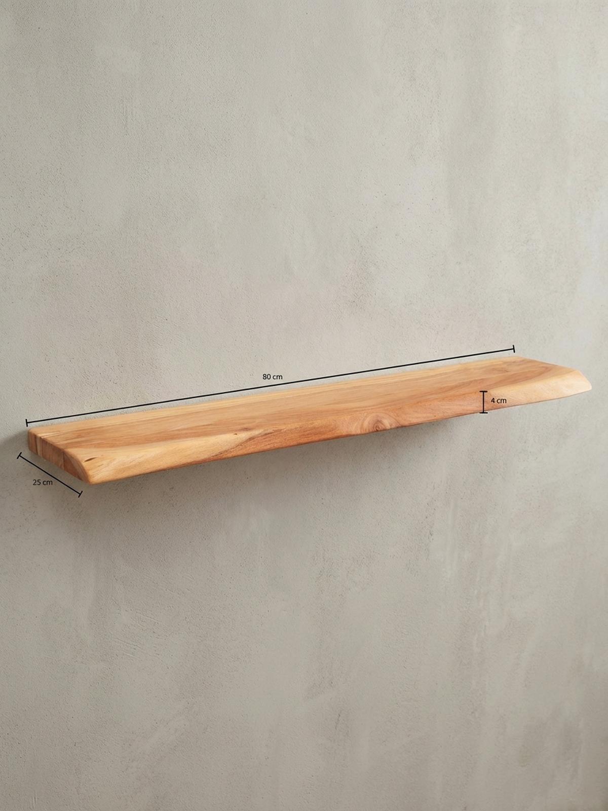 WANDREGAL Akazienholz Baumkante Rustikal, Beige 80x25x4 cm - Beige, Holz (80/4/25cm) - KADIMA DESIGN