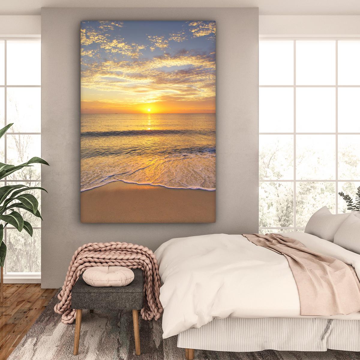 LEINWANDBILD Strand - Sonnenuntergang - Meer Deko Groß 90x140 cm - Gelb, Textil (90/140cm) - MuchoWow