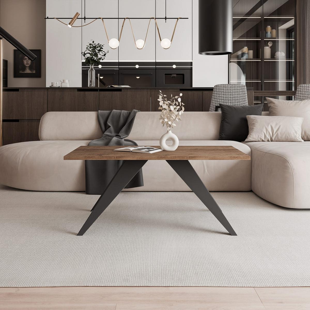 COUCHTISCH AIRA 120/60/48 cm Rechteckig, Schwarz/Lefkas-Eiche - Schwarz/Eiche San Remo, Metall (60/120/48cm) - Idohome