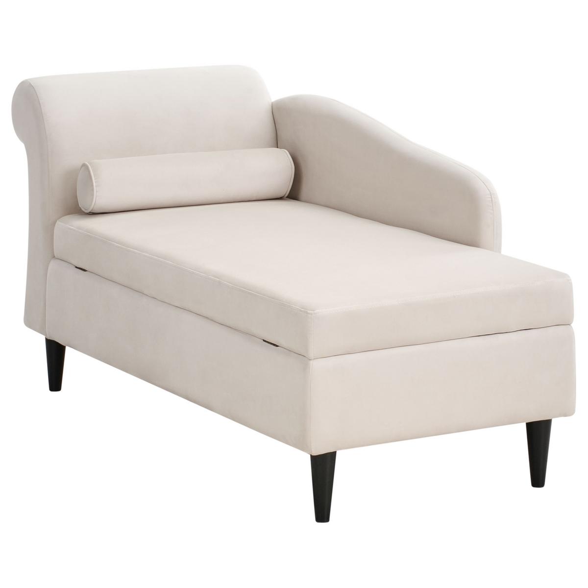 CHAISELONGUE-LINKSSEITIGE Samtstoff Beige mit Stauraum Luiro - Beige/Schwarz, Textil (160/77/70cm) - Beliani