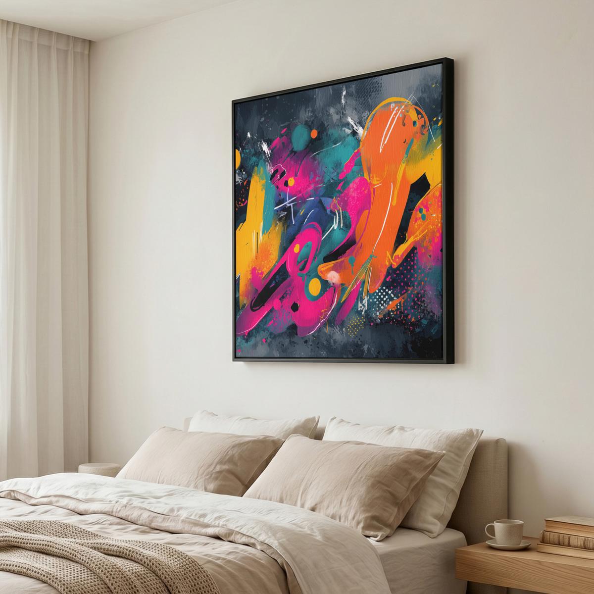 LEINWAND Bilder mit Rahmen - Abstrakt - Graffiti - Farbenfroh - Farbspritzer - 90x90 - Multicolor, Textil (90/90cm) - MuchoWow