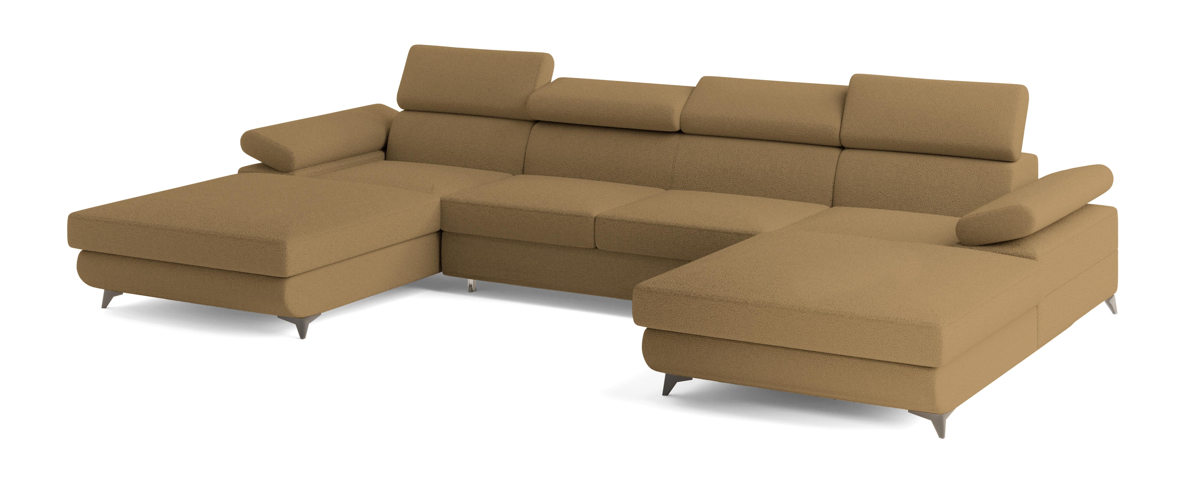 WOHNLANDSCHAFT DETTI Orange Boucle-Stoff mit Schlaffunktion - Orange, Holz (339/89/190cm) - MASSENO