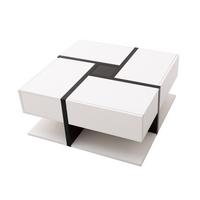 COUCHTISCH Hochglanz Weiß & Schwarz Quadratisch mit 4 Schubladen & Stauraum - Weiß, Holzwerkstoff (78/78/36cm) - Urban Meuble