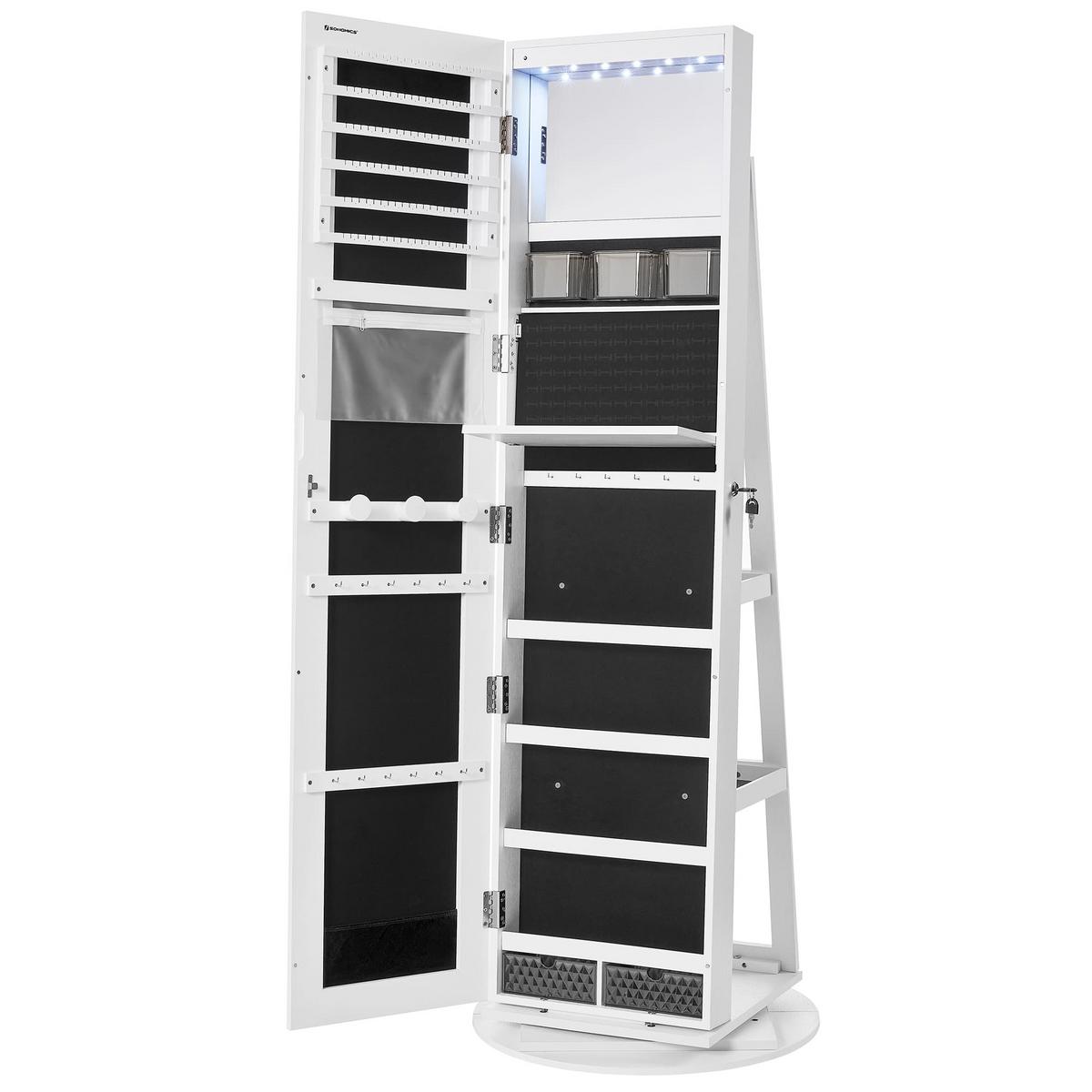 SCHMUCKSCHRANK mit Spiegel - H162 cm - Weiß, Holzwerkstoff (55/162/167cm) - Calicosy