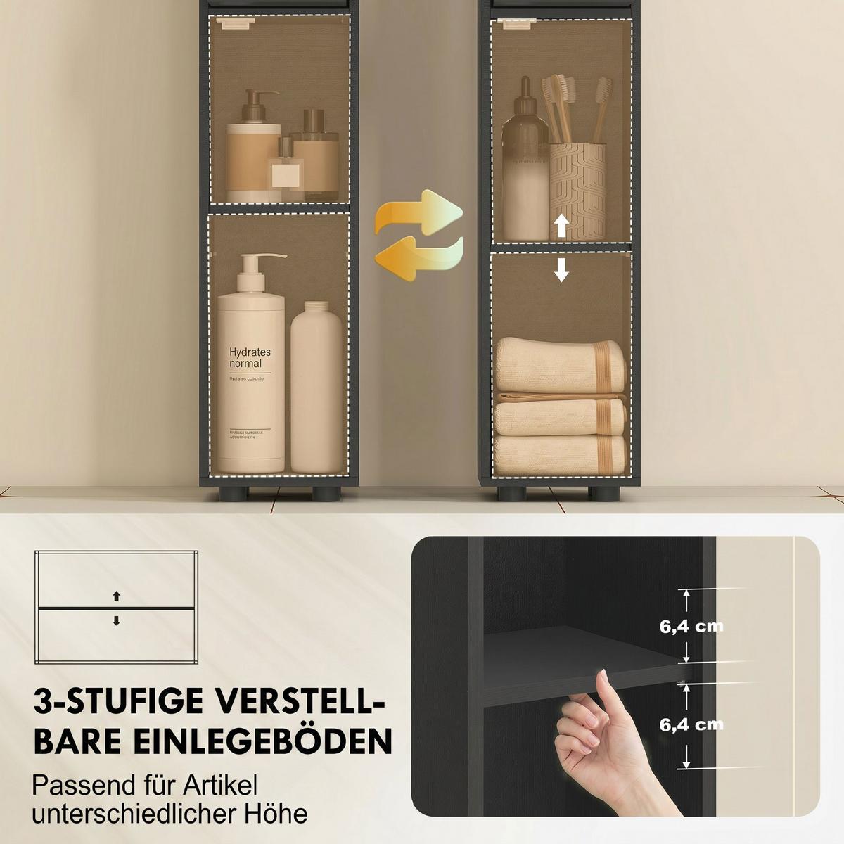BADEZIMMERSCHRANK Spanplatte Schwarz - Schwarz/Grün, Karton/Holzwerkstoff (20/180/20cm) - Kleankin
