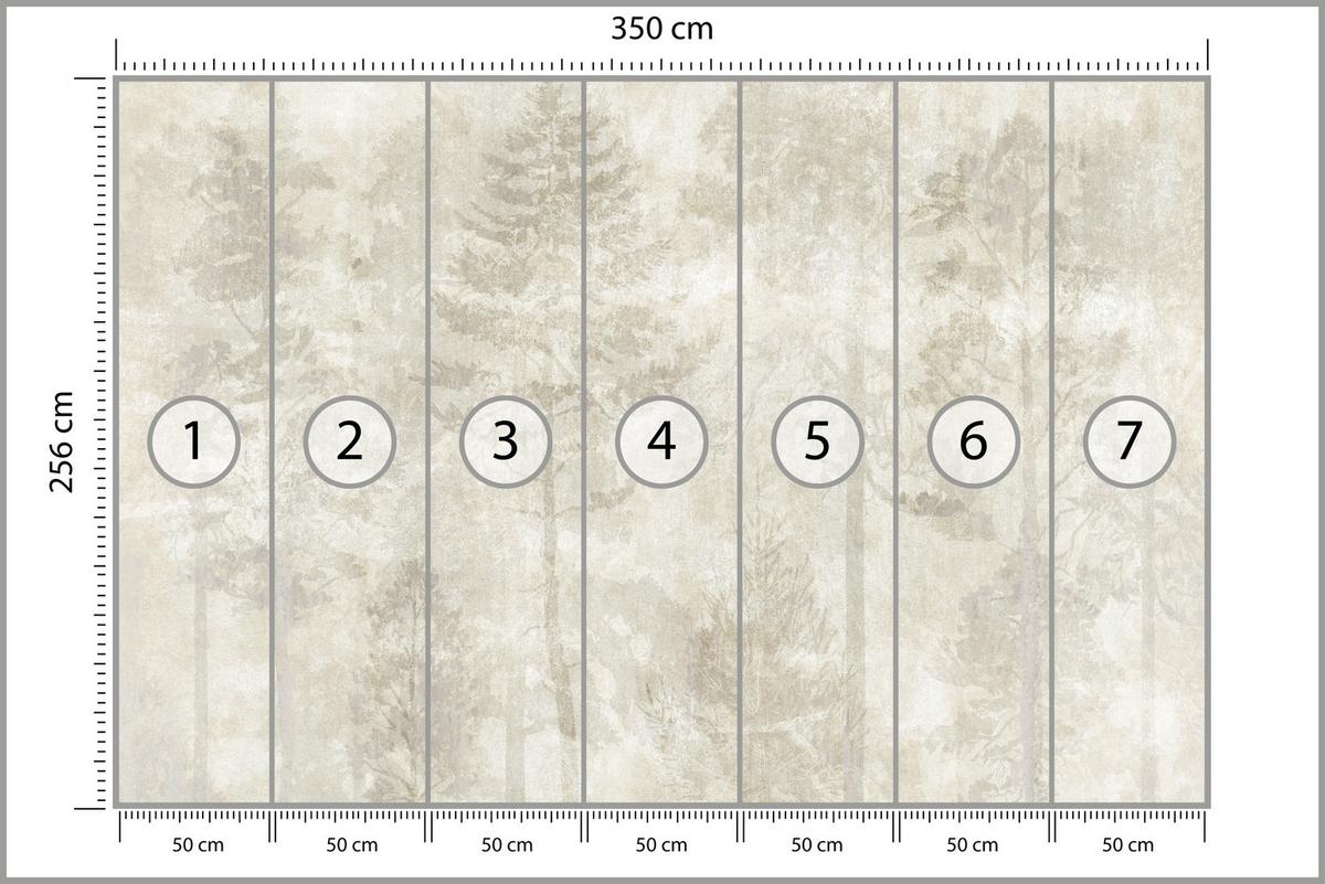 FOTOTAPETE für Wohnzimmer Boho Wald Bäume Beton Abstrakt Vintage Beige 350x256 - Beige/Braun, Papier (350/256cm) - Muralo