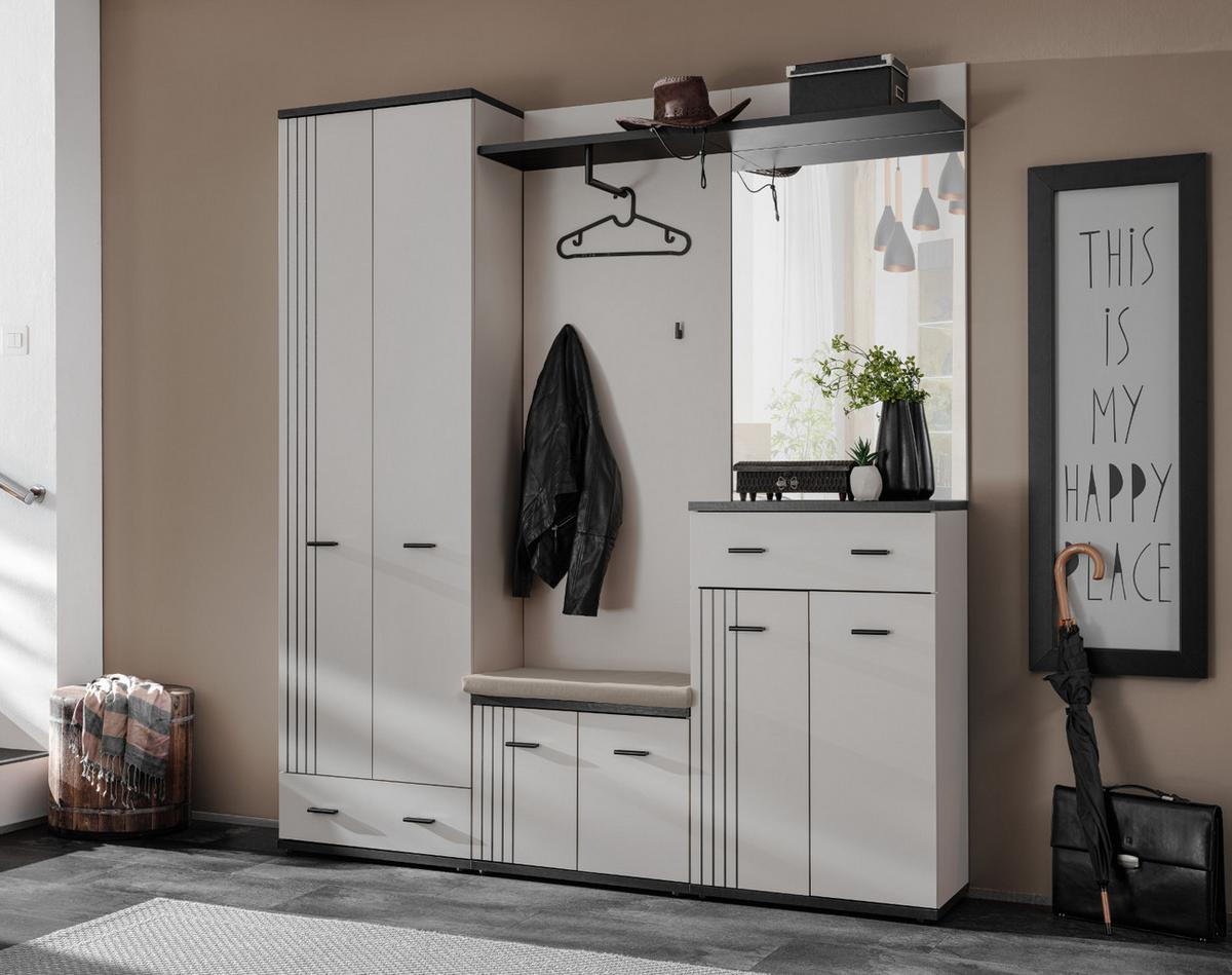 GARDEROBEN-SET Kaschmir, schwarz 5-teilig, Flurgarderobe 180 cm in modernem Design - Kaschmir/Schwarz, Glas/Holzwerkstoff (180/203/32cm) - Inn.Furn