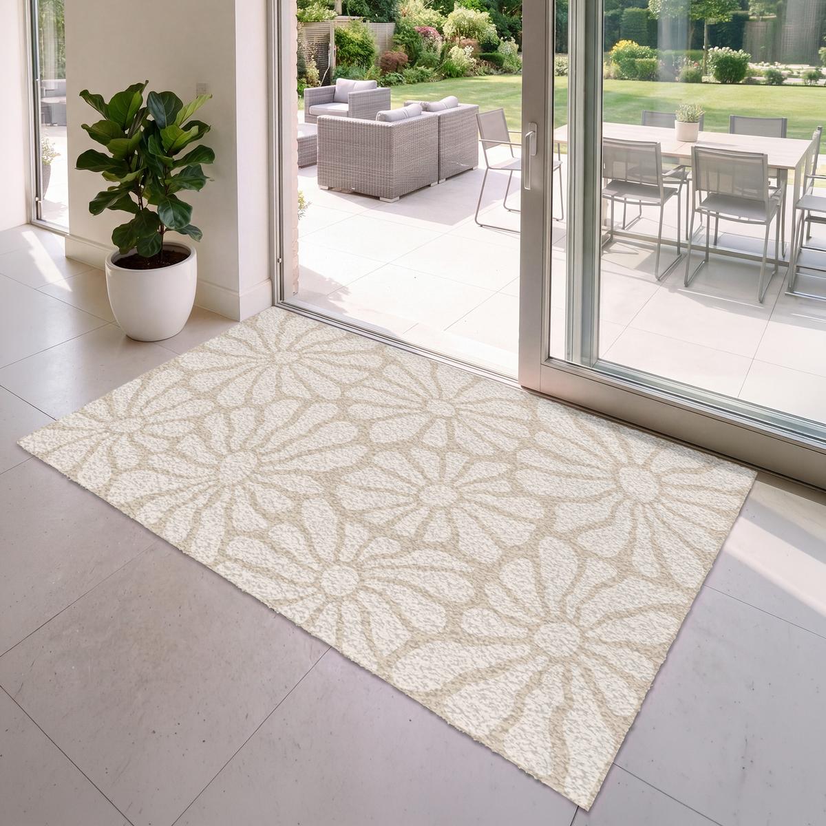 FUSSMATTE Floral - Druck - Beige - Braun - Minimalistisch Schmutzfangmatte 180x120 cm - Sandfarben, Kunststoff (180/0.4cm) - MuchoWow