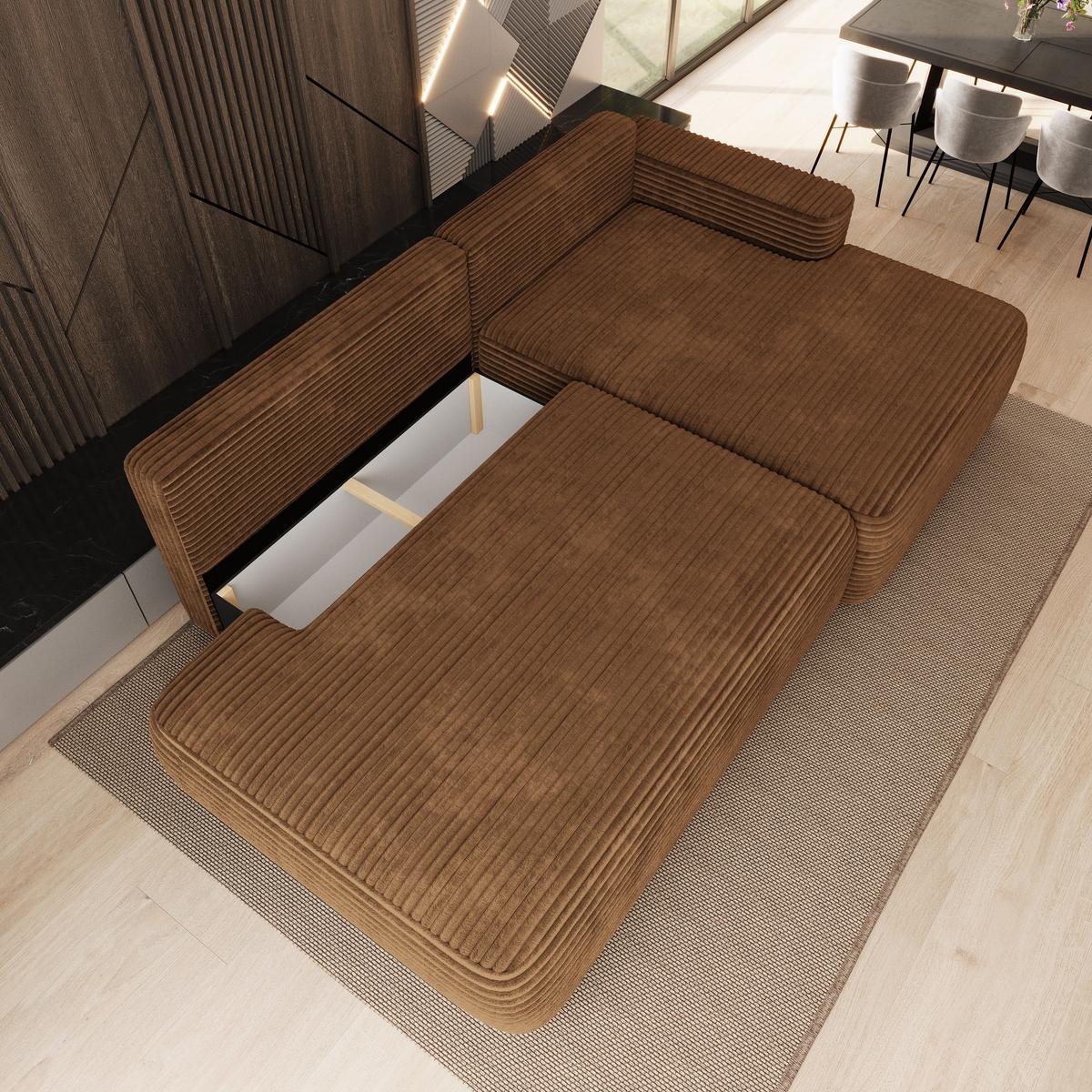 ECKSOFA AVINI T R-S Orange Kordstoff mit Schlaffunktion - Orange, Holzwerkstoff/Textil (277/160cm) - MASSENO