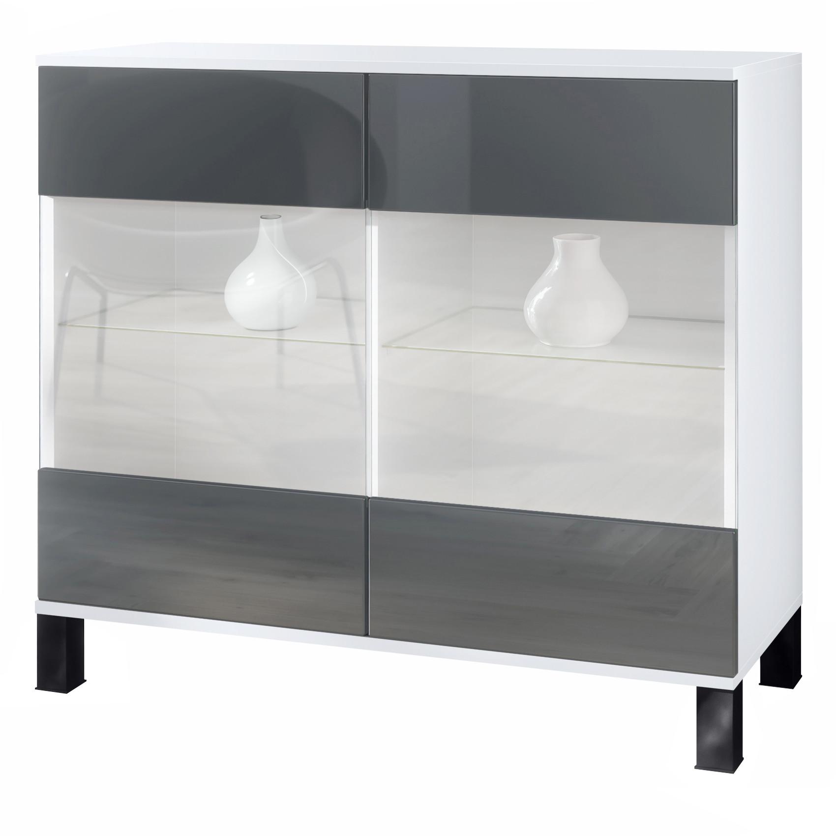 KOMMODE Bari Grau Hochglanz - Grau, Holzwerkstoff (92.5/84.5/35cm) - Vladon