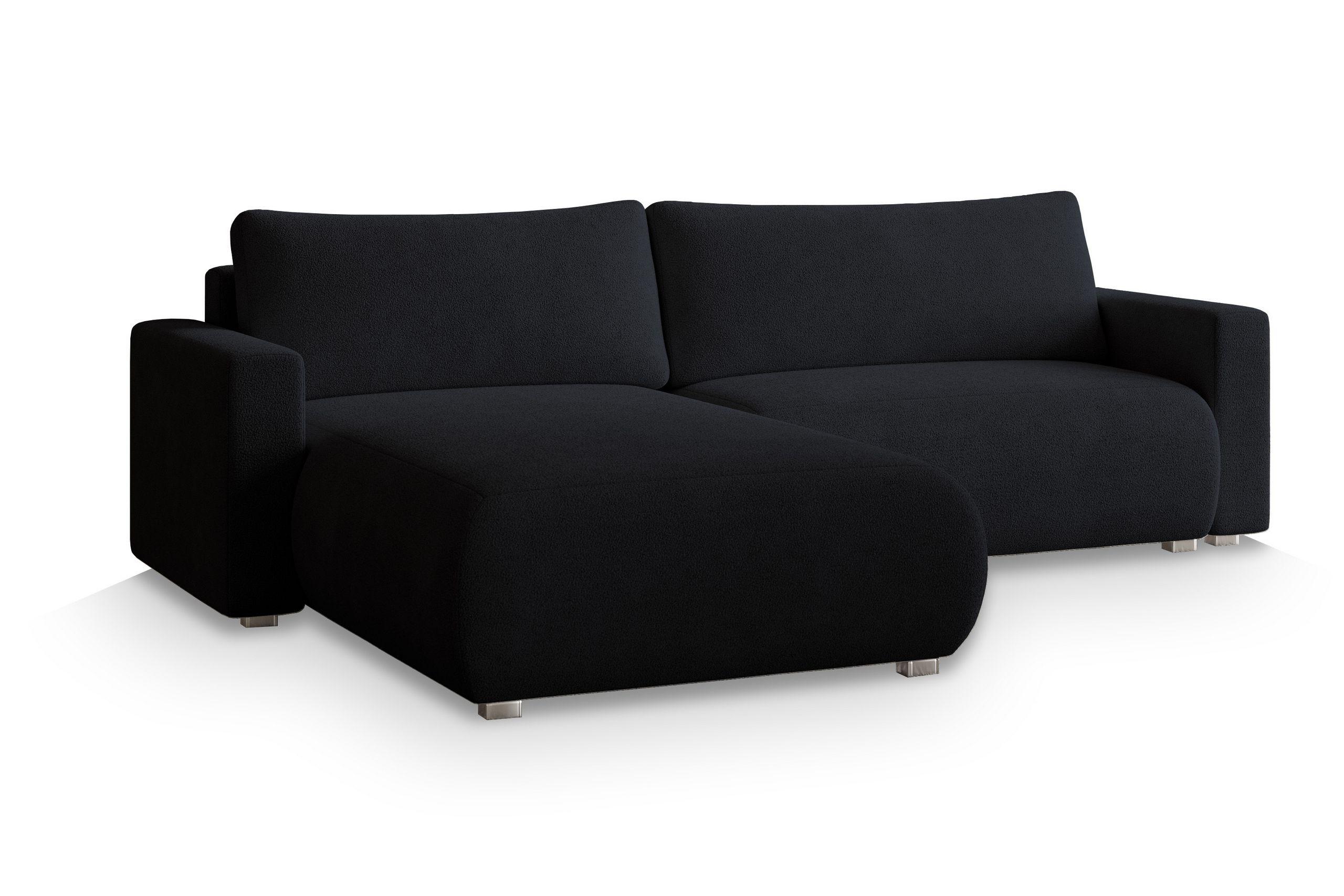 ECKSOFA TURIN N Schwarz Bucle-Stoff mit Schlaffunktion - Schwarz/Grau, Holz/Kunststoff (265/183cm) - MASSENO