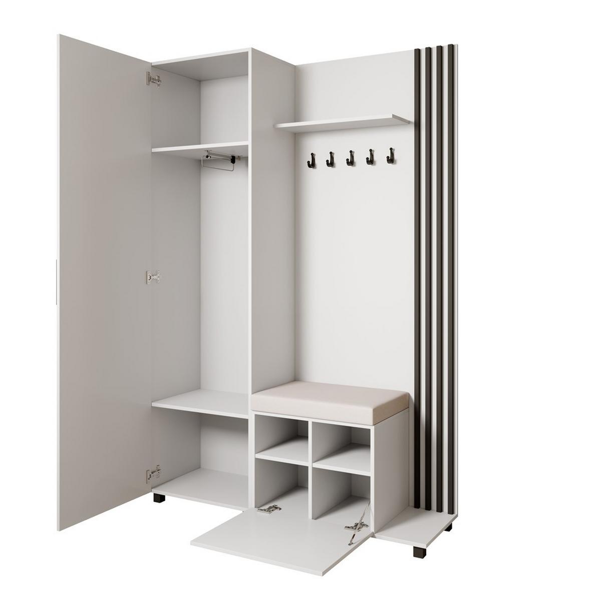 GARDEROBENSCHRANK Livia mit Aufhängern und Spiegel, Weiß, rechts - Schwarz, Holzwerkstoff (137/207/42cm) - Beautysofa