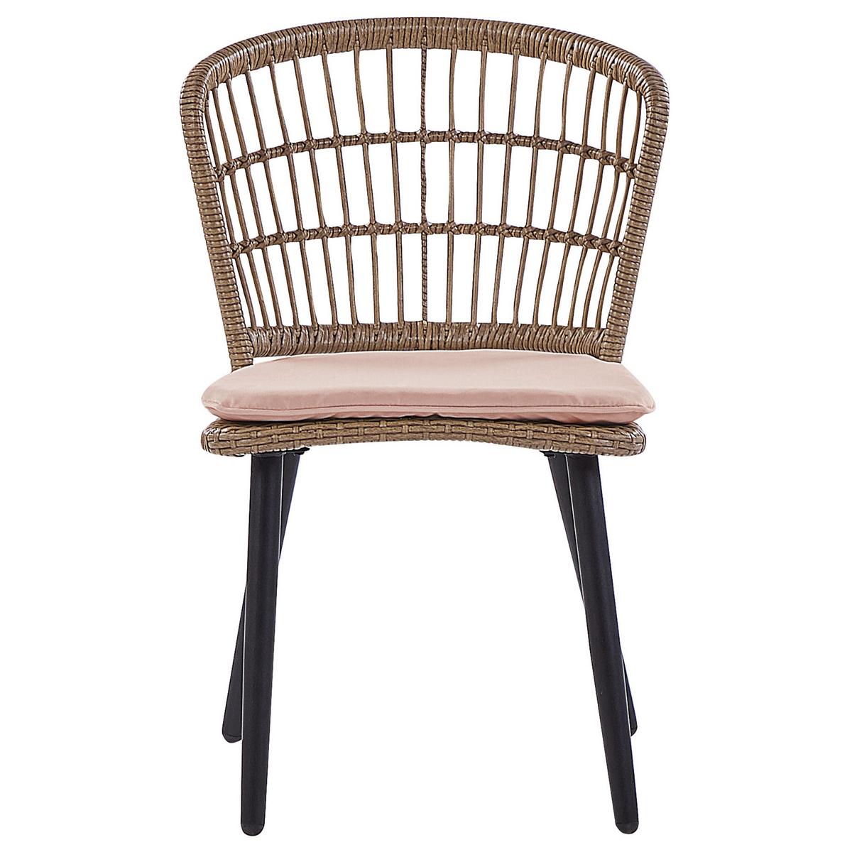 GARTENMÖBEL SET 6-Sitzer Rattan natürlich Auflagen rosa Aliano II - Pink/Beige, Kunststoff - Beliani