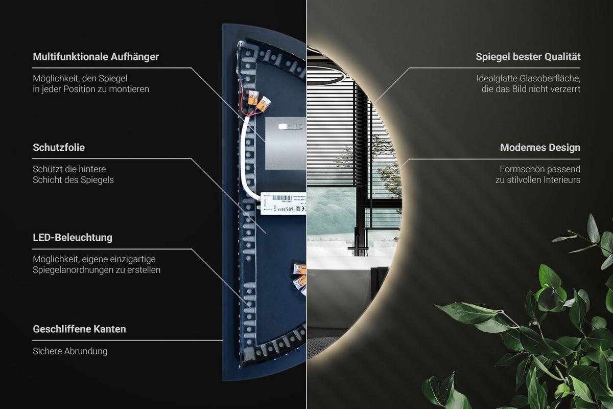 LED-SPIEGEL 40x80 cm Warmweiß 3000K - Gelb, Glas (40/80/0.4cm) - Wallfluent