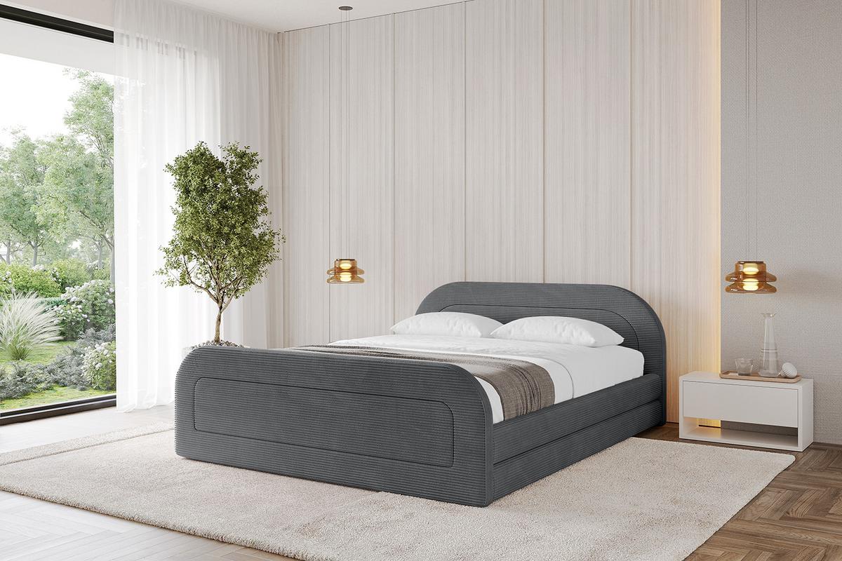 POLSTERBETT mit Bettkasten, Fußteil und Lattenrost, Boxbett ohne Matratze - LERIS-v1-Z 180x200 Dunkelgrau - Anthrazit, Holzwerkstoff/Textil (180/200cm) - ALTDECOR
