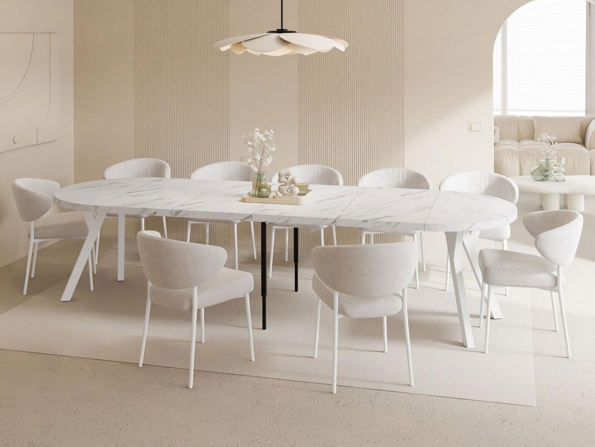 ESSTISCH Twixy XXL groß rund oval ausziehbar, Marmor Weiß 100-300/100/76 cm - Ecru/Weiß, Holz/Holzwerkstoff (100/300/76cm) - WFL GROUP