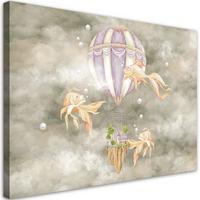WANDBILD heißluftballon fliegendes haus und fisch - Pink, Textil (60/40cm) - Feeby