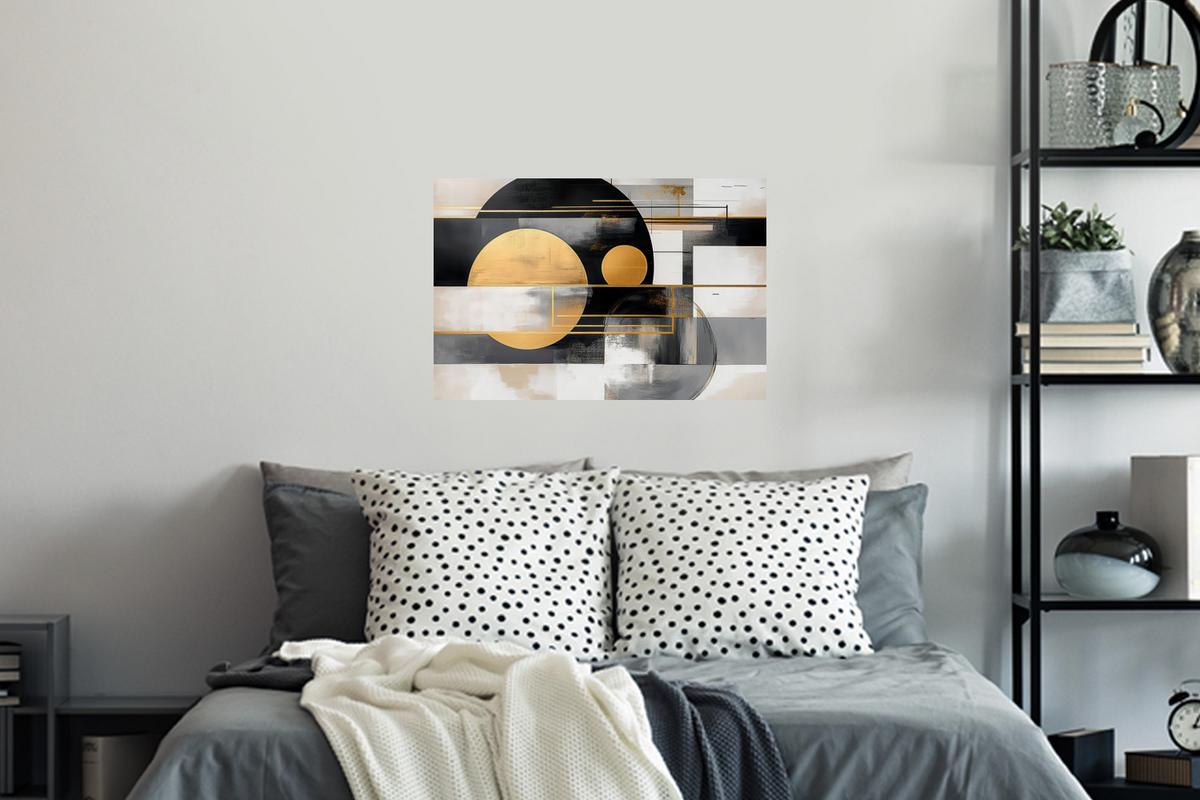 WANDTATTOO Abstrakt - Gold - Silber - Formen - Ästhetisch - Modern Deko Wohnzimmer 60x40 cm - Goldfarben, Kunststoff (60/40/0.1cm) - MuchoWow
