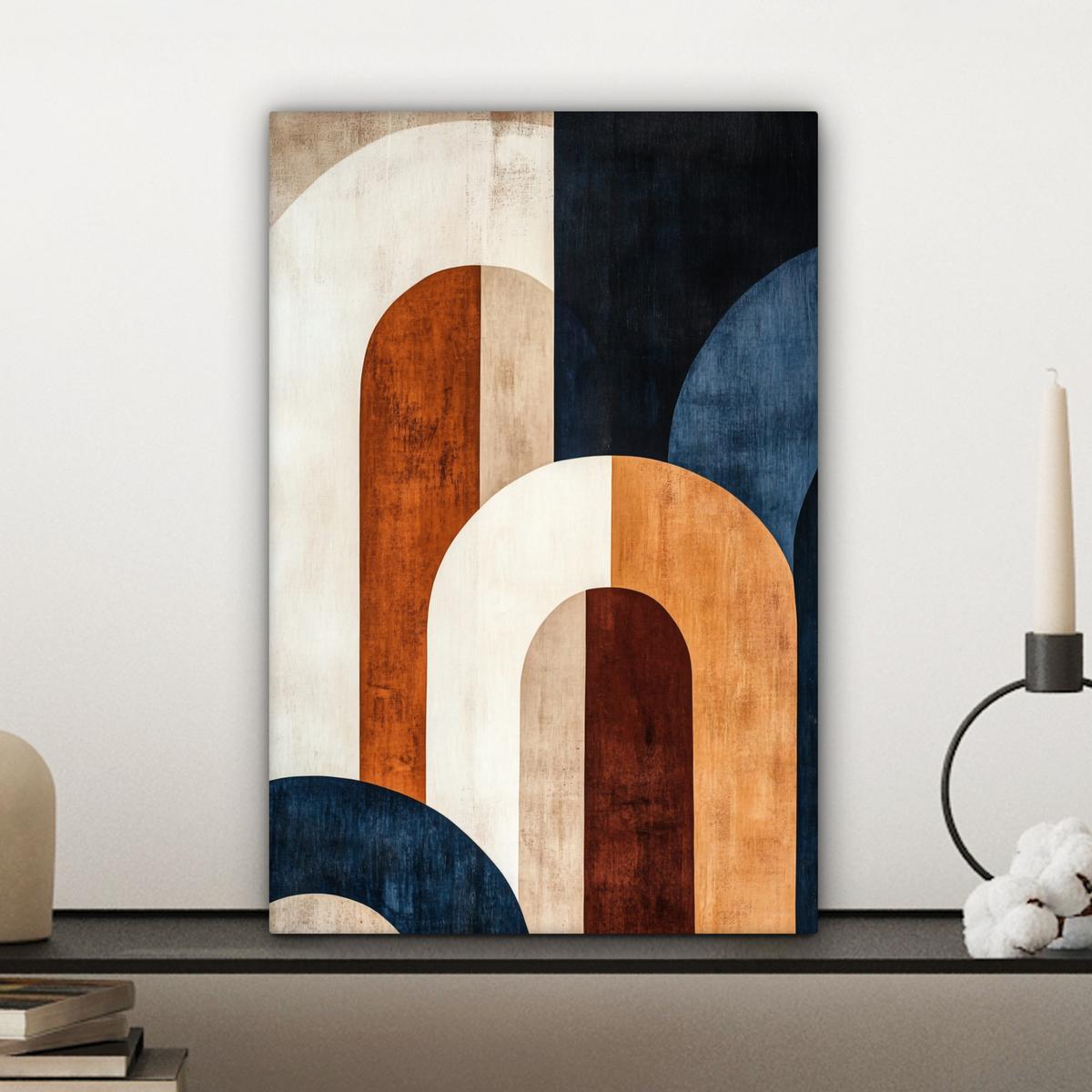LEINWANDBILD Abstrakt - Formen - Dunkelblau Deko Wohnzimmer 20x30 cm - Cognac, Textil (20/30cm) - MuchoWow