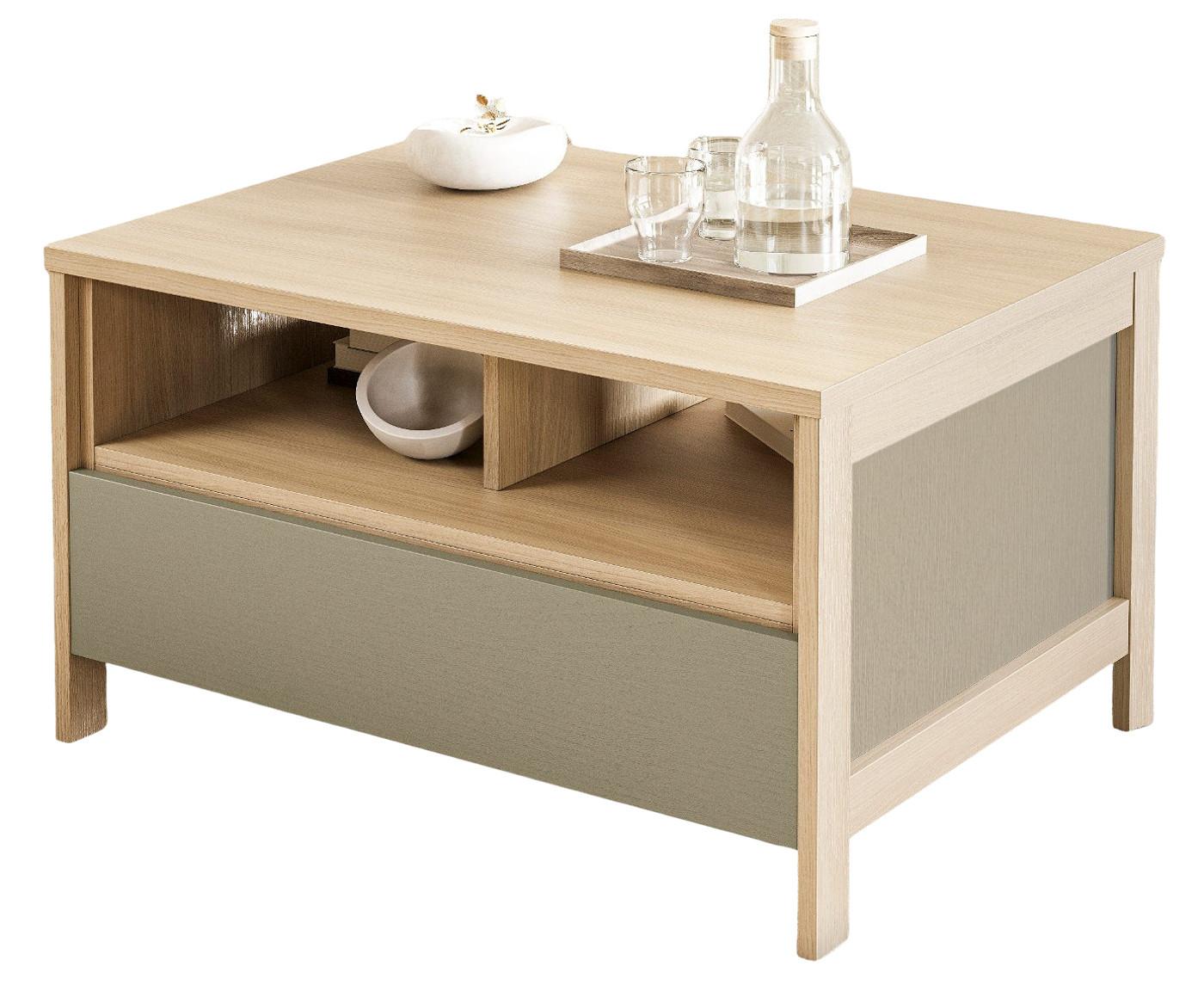 COUCHTISCH Salbei, Eiche, Beistelltisch skandinavisch 80 x 60 cm, Soft-Close - Salbeigrün/Eichefarben, Holzwerkstoff/Metall (46/60/80cm) - Furn.Design